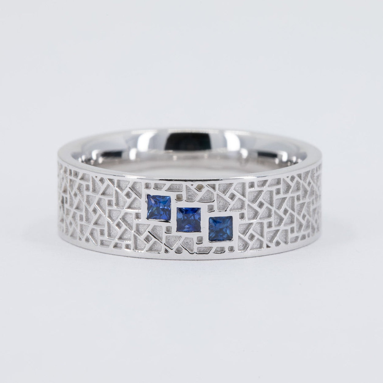 Atlas Men's Wedding Band with Three Princess Sapphires in 14K Yellow Gold