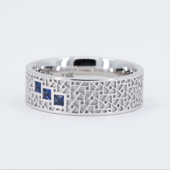 Atlas Men's Wedding Band with Three Princess Sapphires