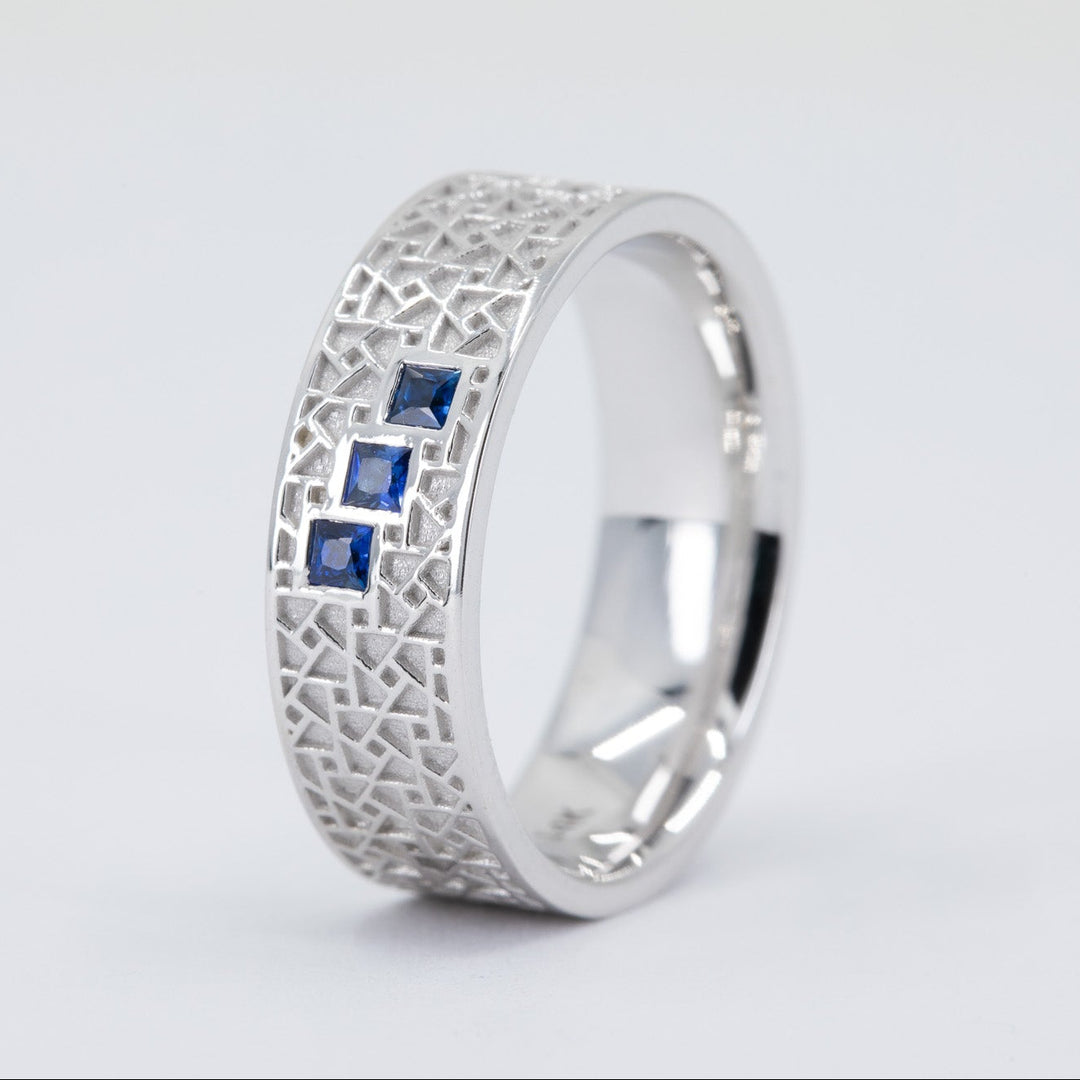 Atlas Men's Wedding Band with Three Princess Sapphires
