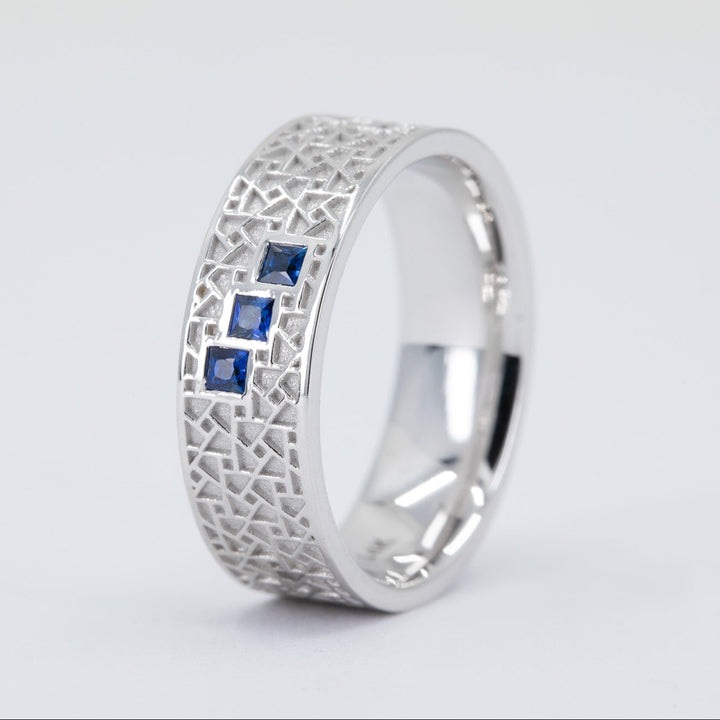 Atlas Men's Wedding Band with Three Princess Sapphires