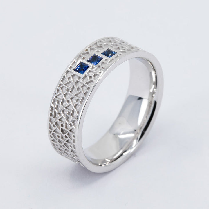Atlas Men's Wedding Band with Three Princess Sapphires