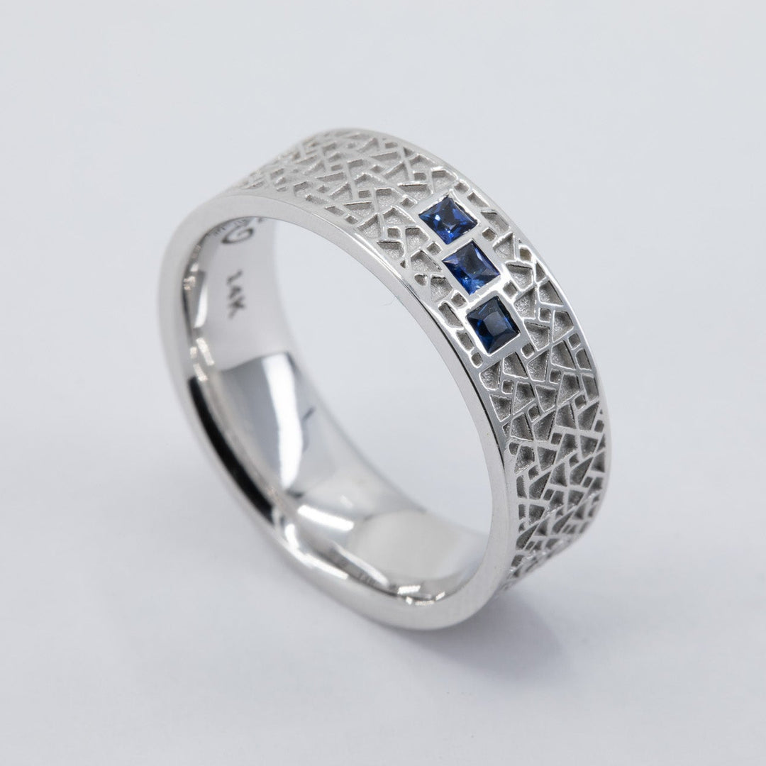 Atlas Men's Wedding Band with Three Princess Sapphires