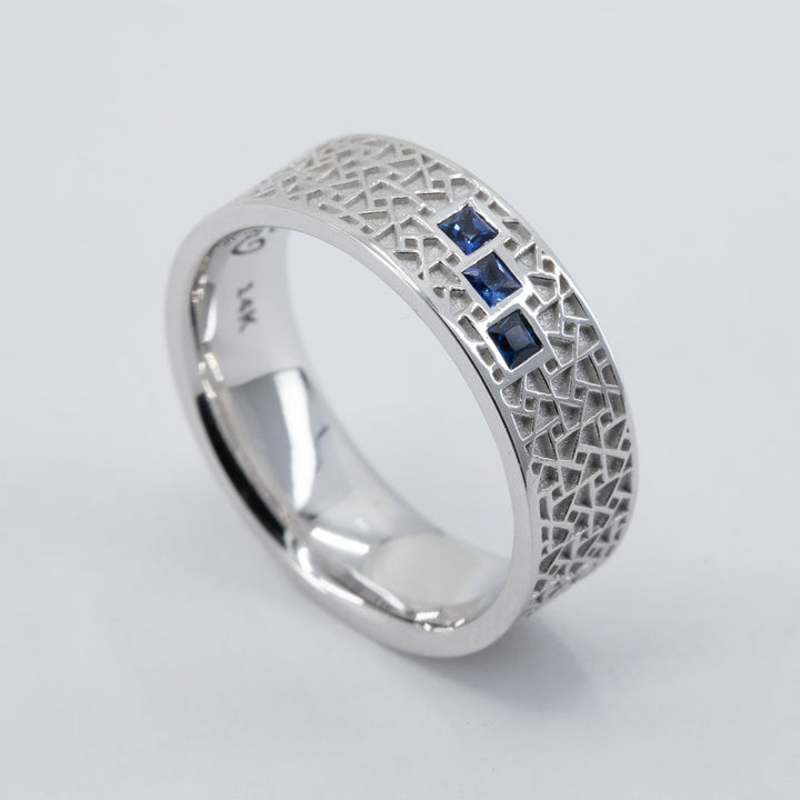 Atlas Men's Wedding Band with Three Princess Sapphires