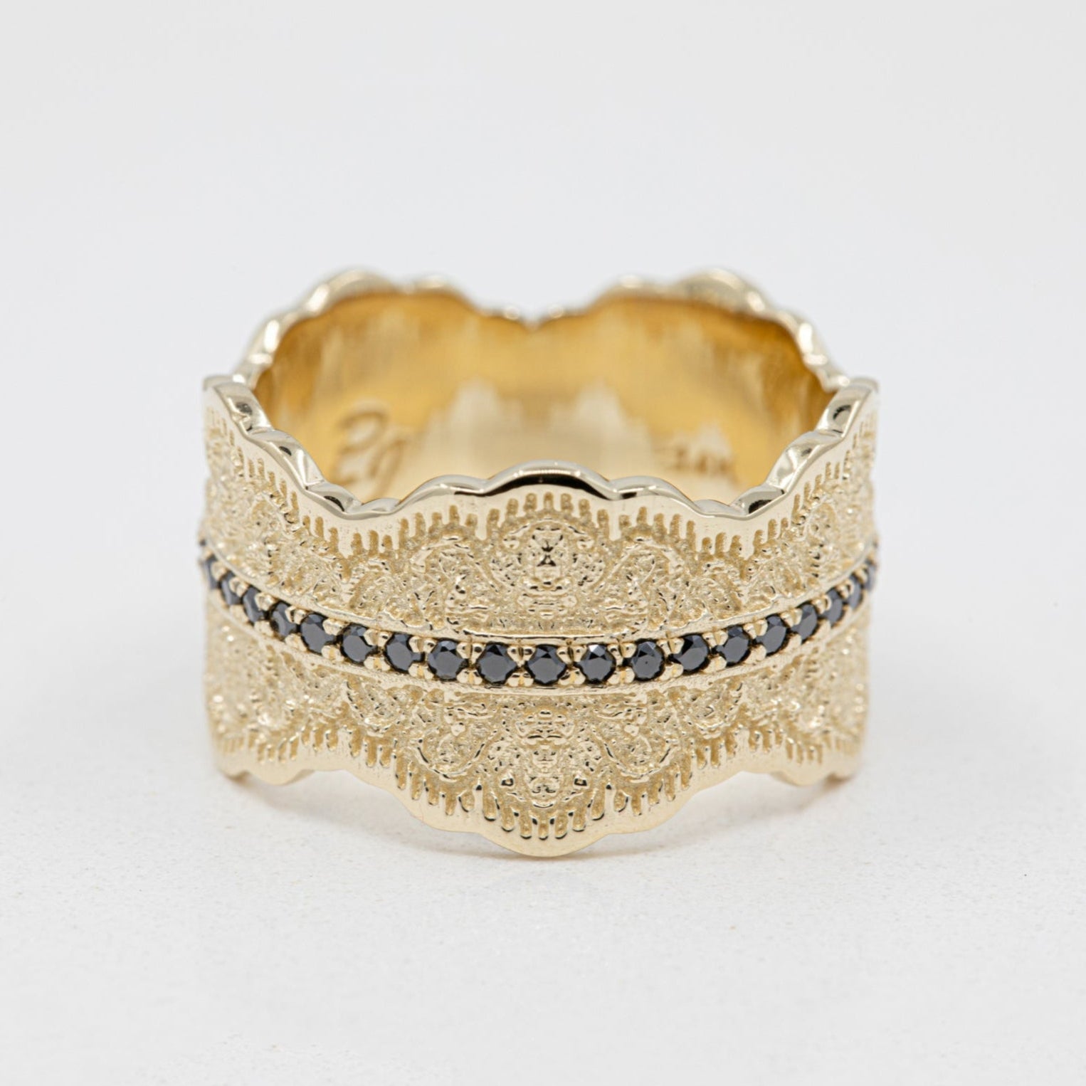 Gia Lace Wedding Ring with Half Eternity Black Diamonds in 14K Yellow Gold