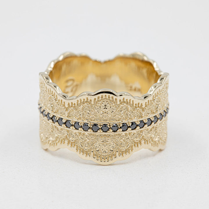 Gia Lace Wedding Ring with Half Eternity Black Diamonds