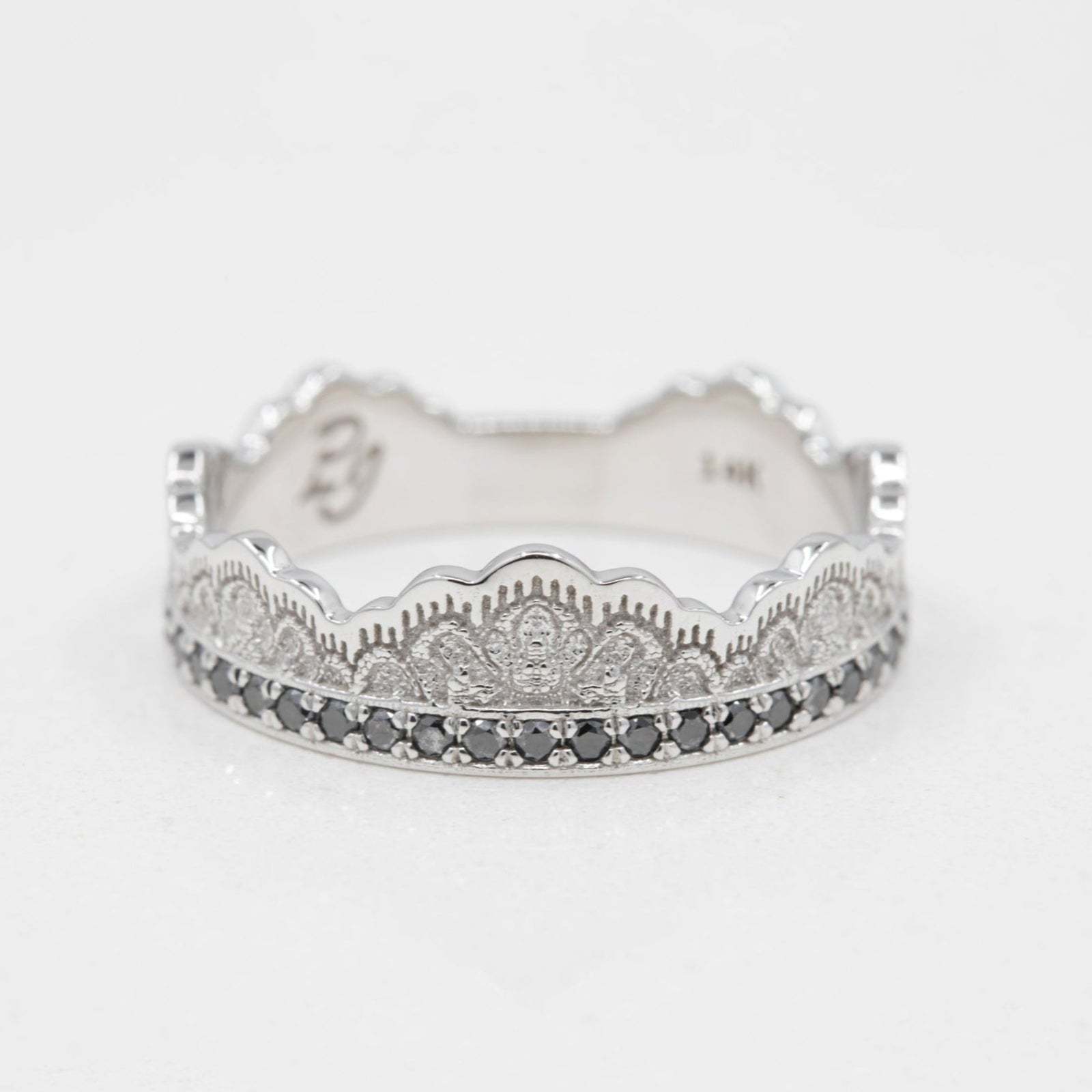 Aarti Lace Crown Wedding Ring with Black Diamonds in 14K Yellow Gold