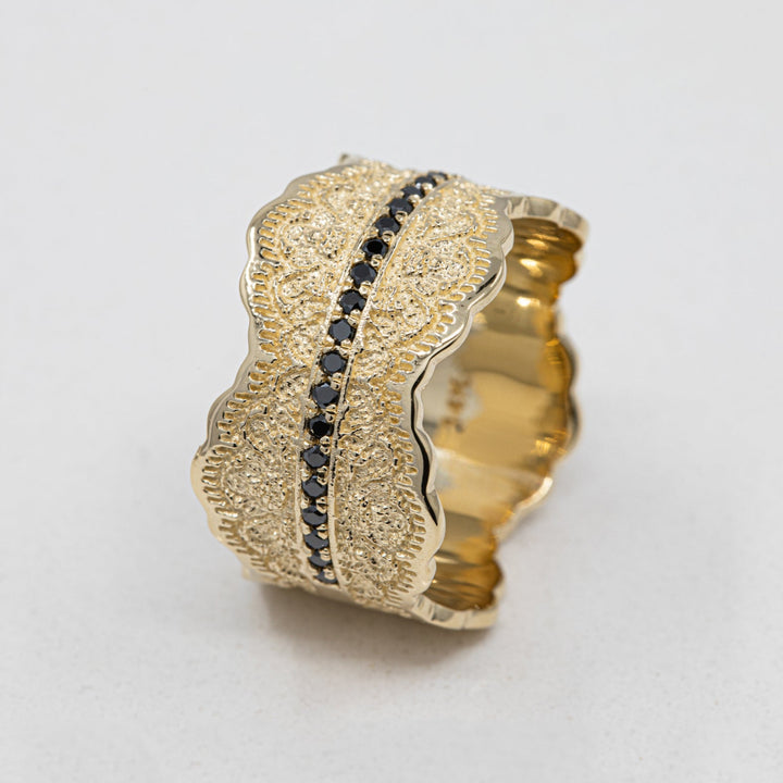 Gia Lace Wedding Ring with Half Eternity Black Diamonds