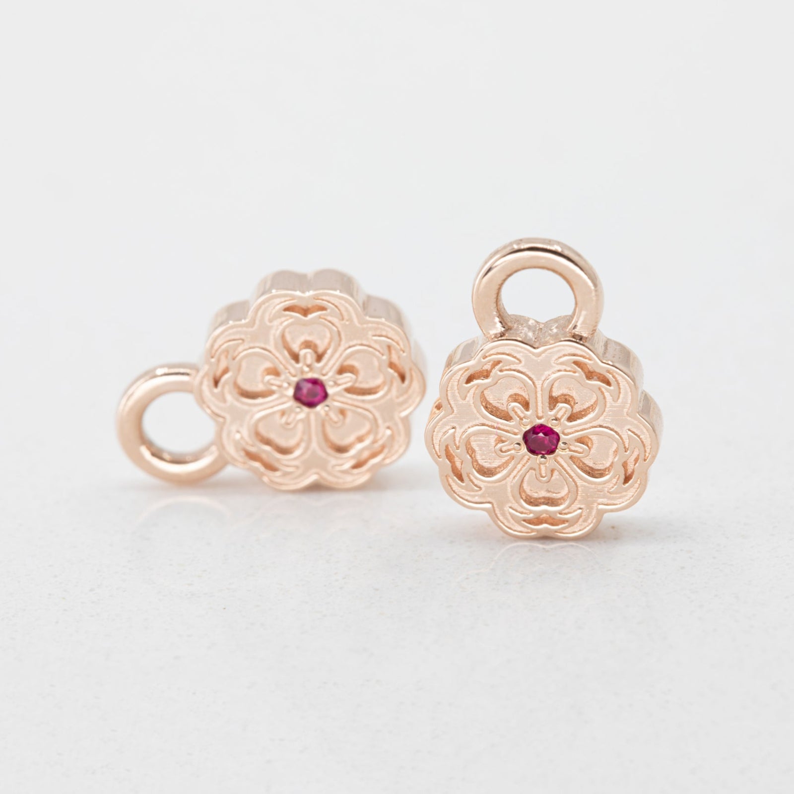 Sakura Earring Charms in 14K Yellow Gold with ruby