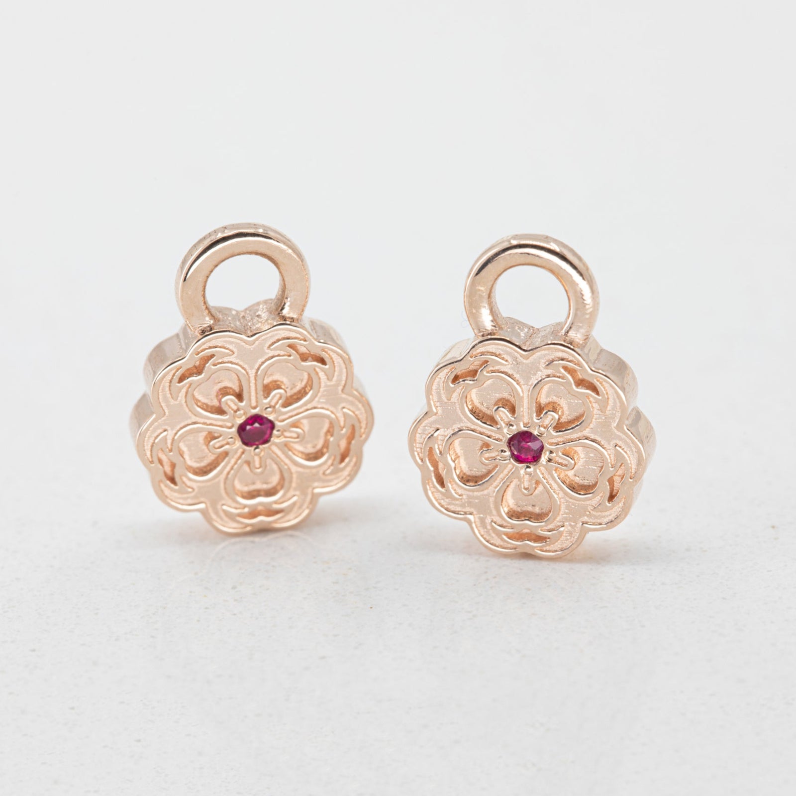 Sakura Earring Charms in 14K Yellow Gold with ruby – view 2