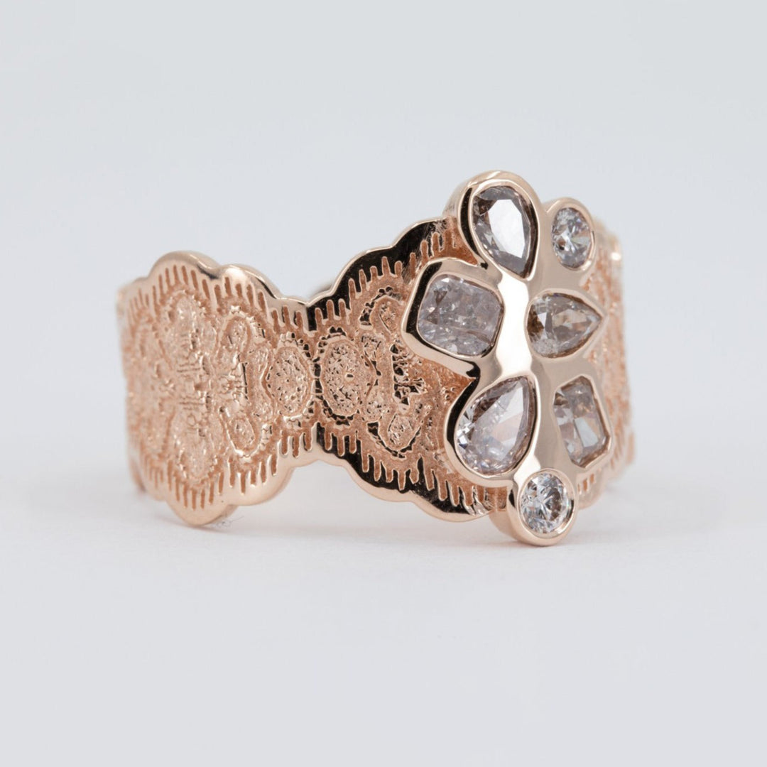 0.84 ctw Champagne Diamond Cluster Engagement Ring in 14K Rose Gold - Size 7.75