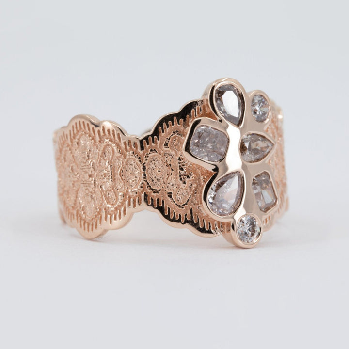 0.84 ctw Champagne Diamond Cluster Engagement Ring in 14K Rose Gold - Size 7.75