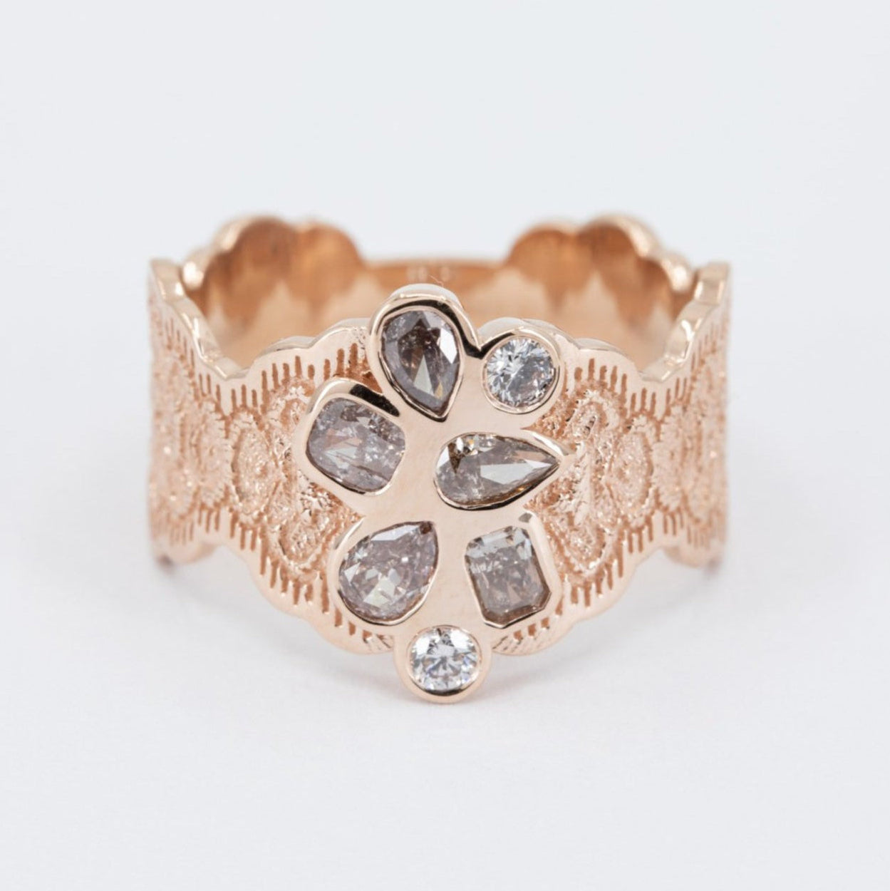 Jesiree Lace Ring with a Cluster of Champagne Diamonds in 14K rose gold