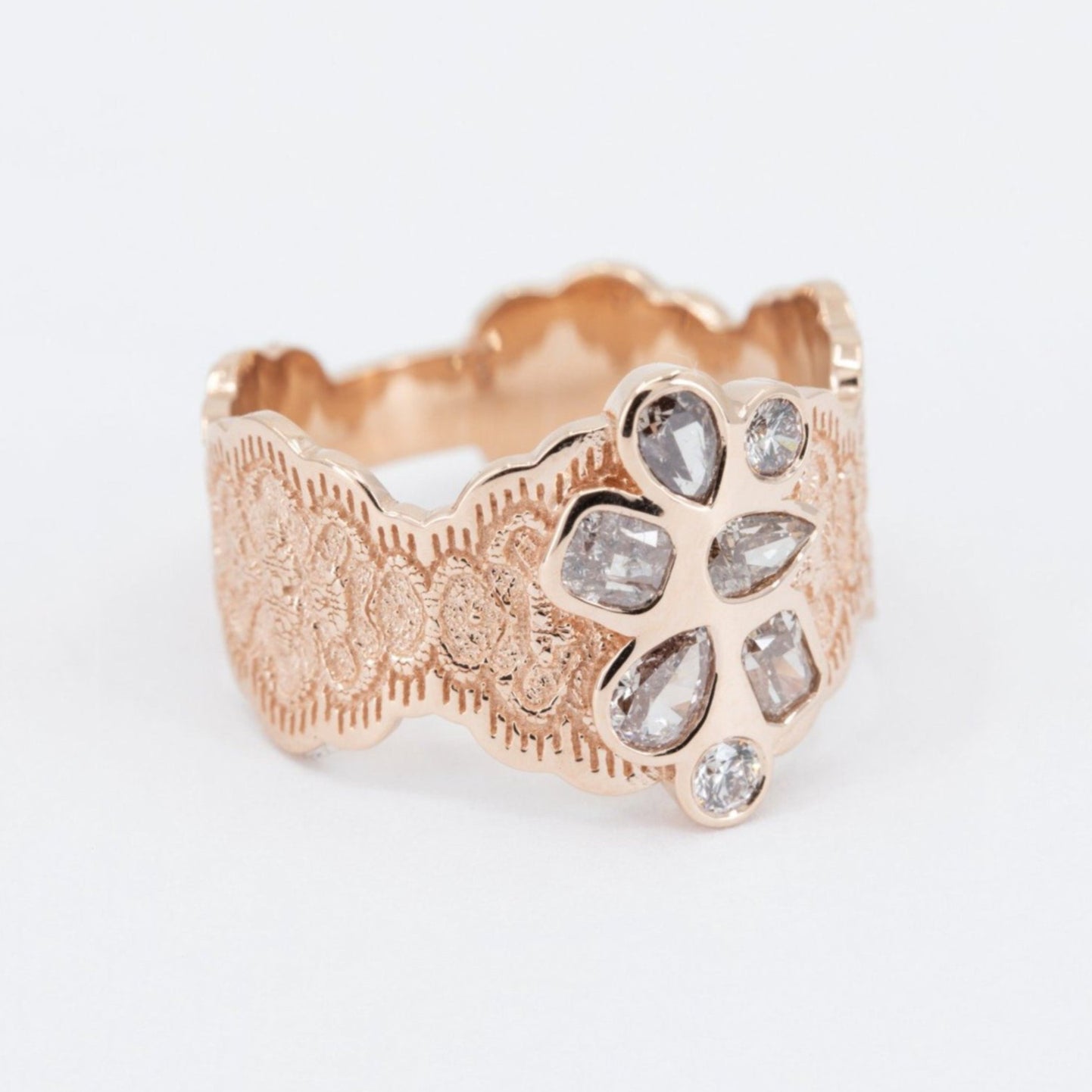 Jesiree Lace Ring with a Cluster of Champagne Diamonds in 14K rose gold – view 2