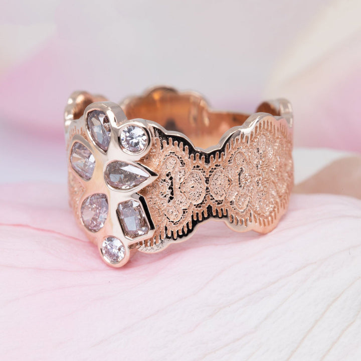 0.84 ctw Champagne Diamond Cluster Engagement Ring in 14K Rose Gold - Size 7.75