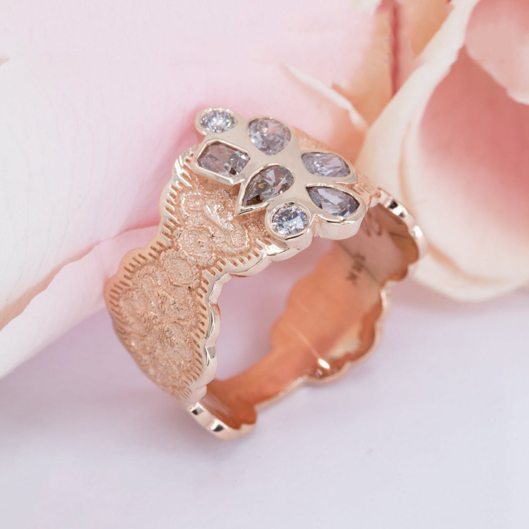 0.84 ctw Champagne Diamond Cluster Engagement Ring in 14K Rose Gold - Size 7.75