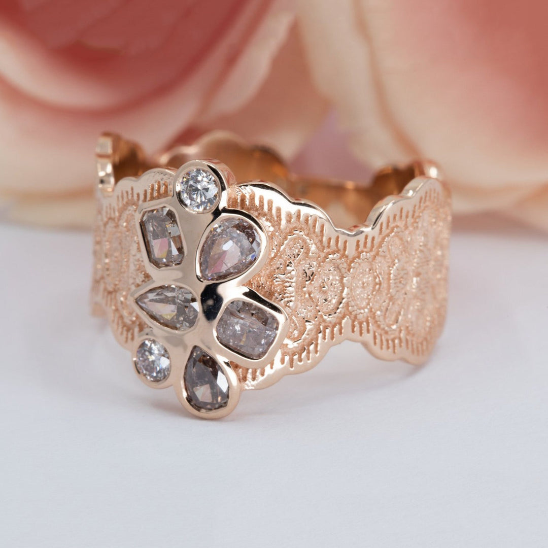 0.84 ctw Champagne Diamond Cluster Engagement Ring in 14K Rose Gold - Size 7.75