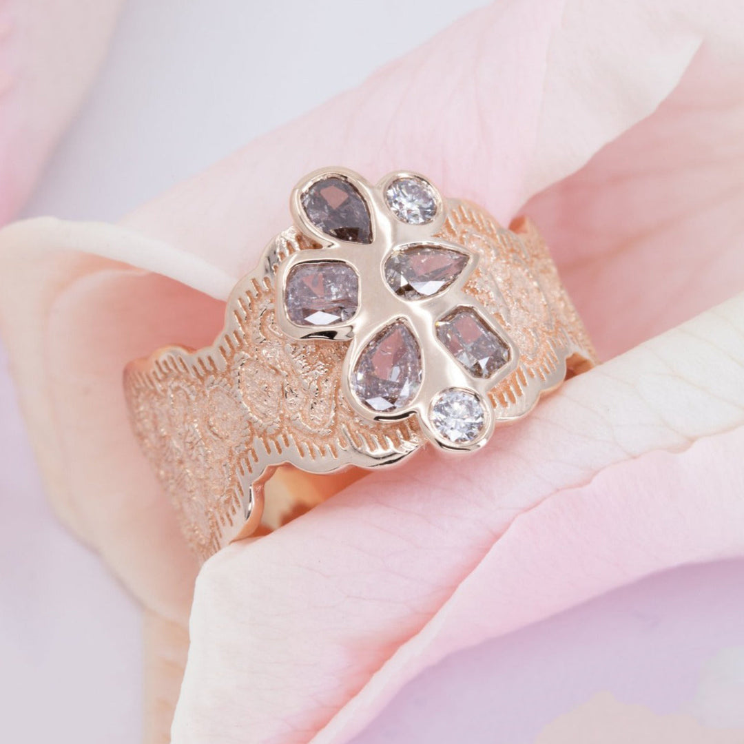 0.84 ctw Champagne Diamond Cluster Engagement Ring in 14K Rose Gold - Size 7.75
