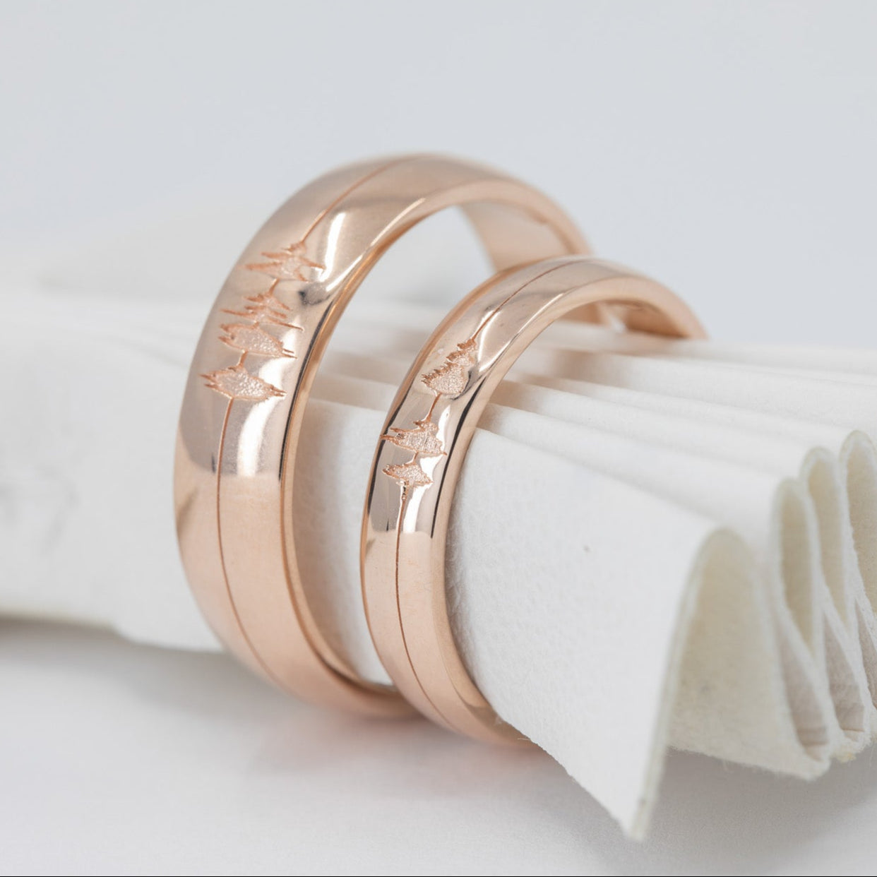 Personalized Sound Wave Wedding Rings for Couples in 14K Yellow Gold – view 2