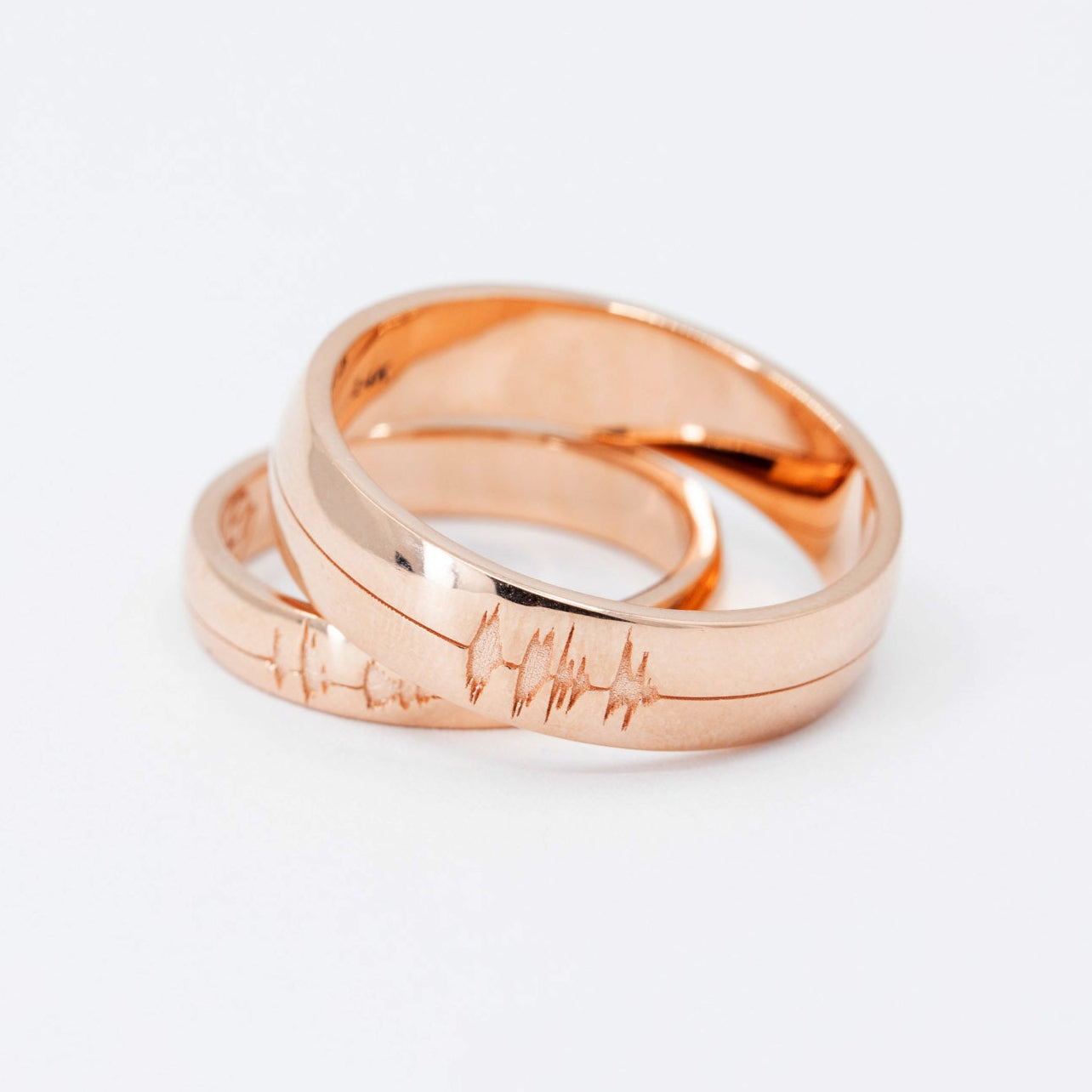 Personalized Sound Wave Wedding Rings for Couples in 14K Yellow Gold