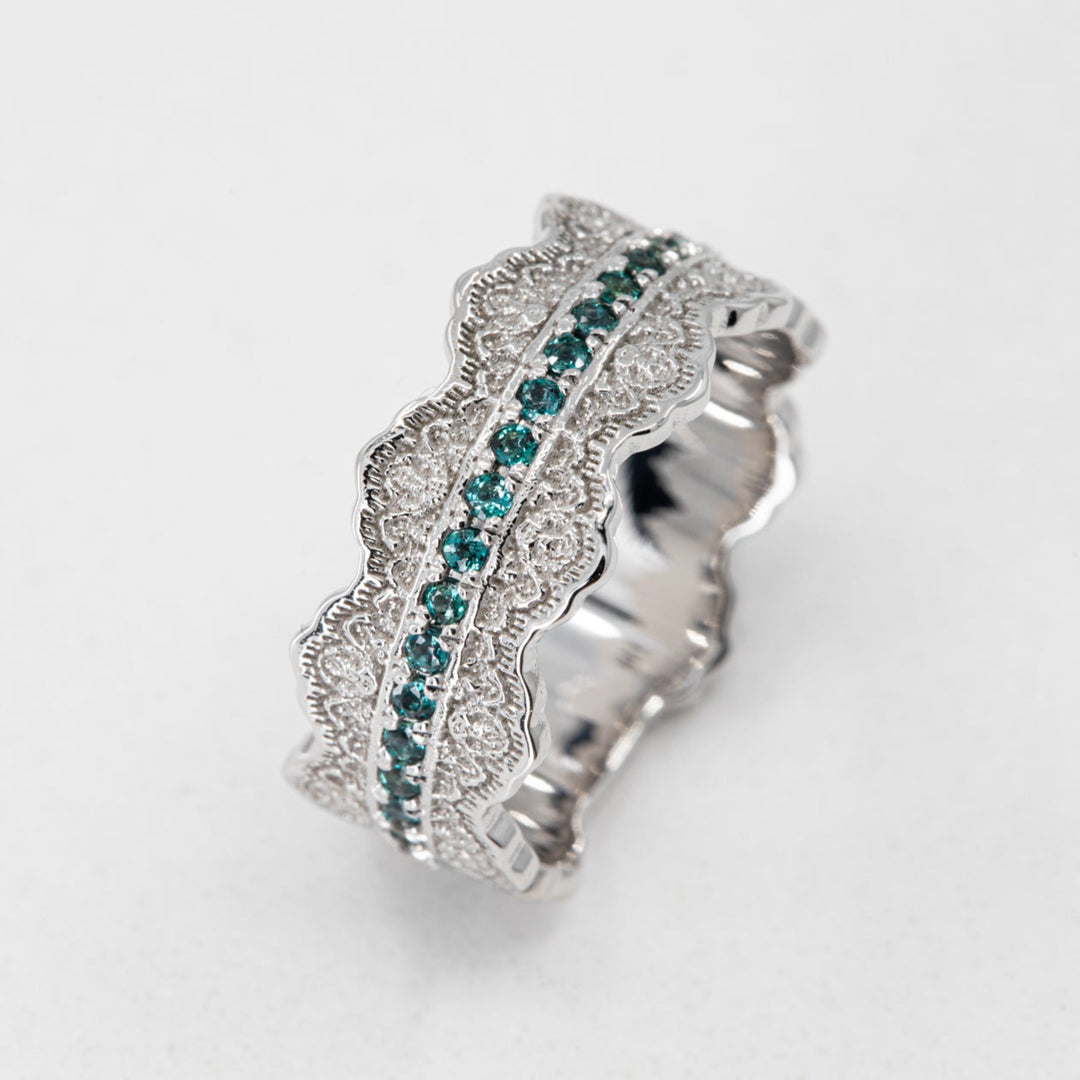 Esme Lace Wedding Ring with Eternity Alexandrites