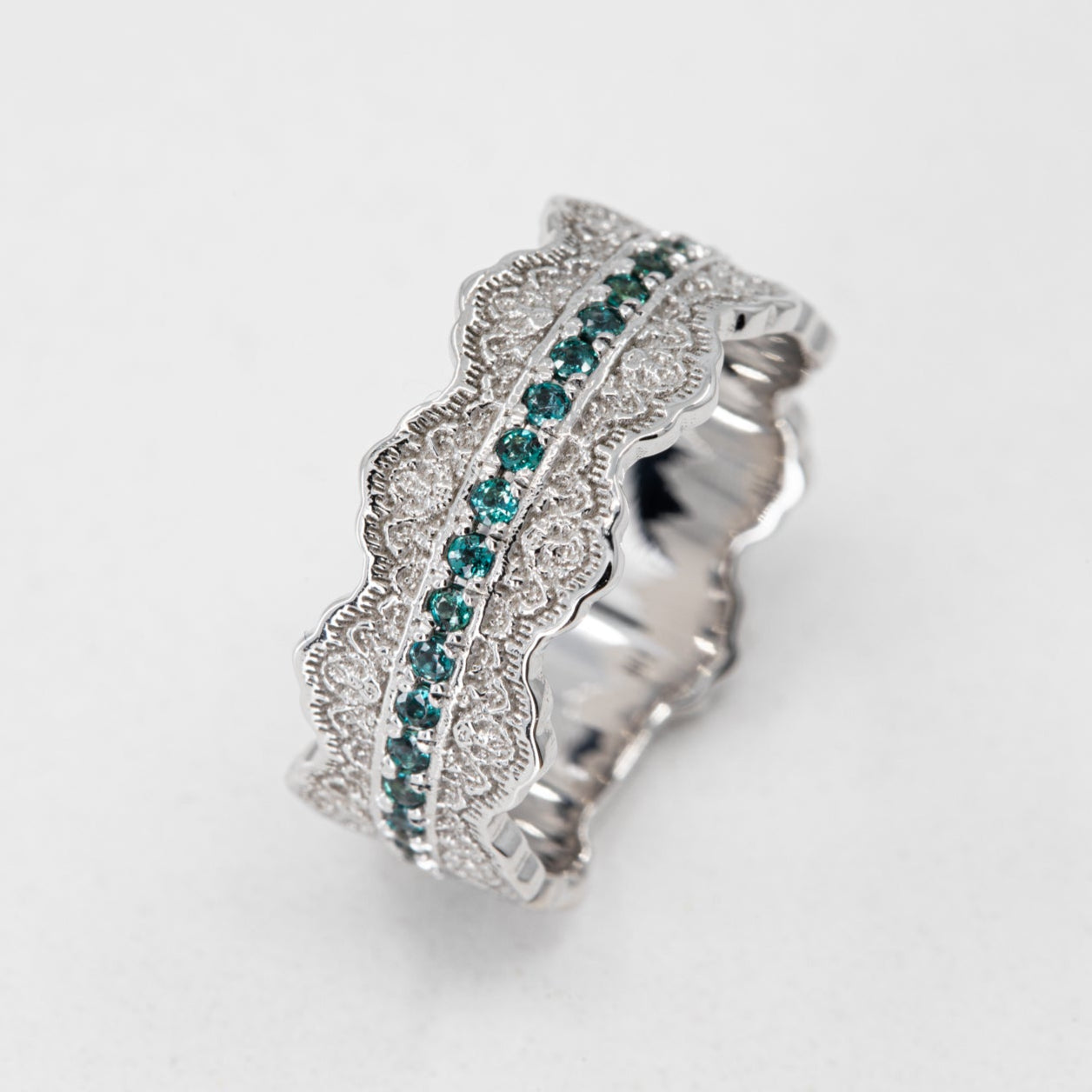 Esme Lace Wedding Ring with Eternity Alexandrites in 14K Yellow Gold – view 2