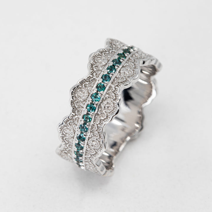 Esme Lace Wedding Ring with Eternity Alexandrites