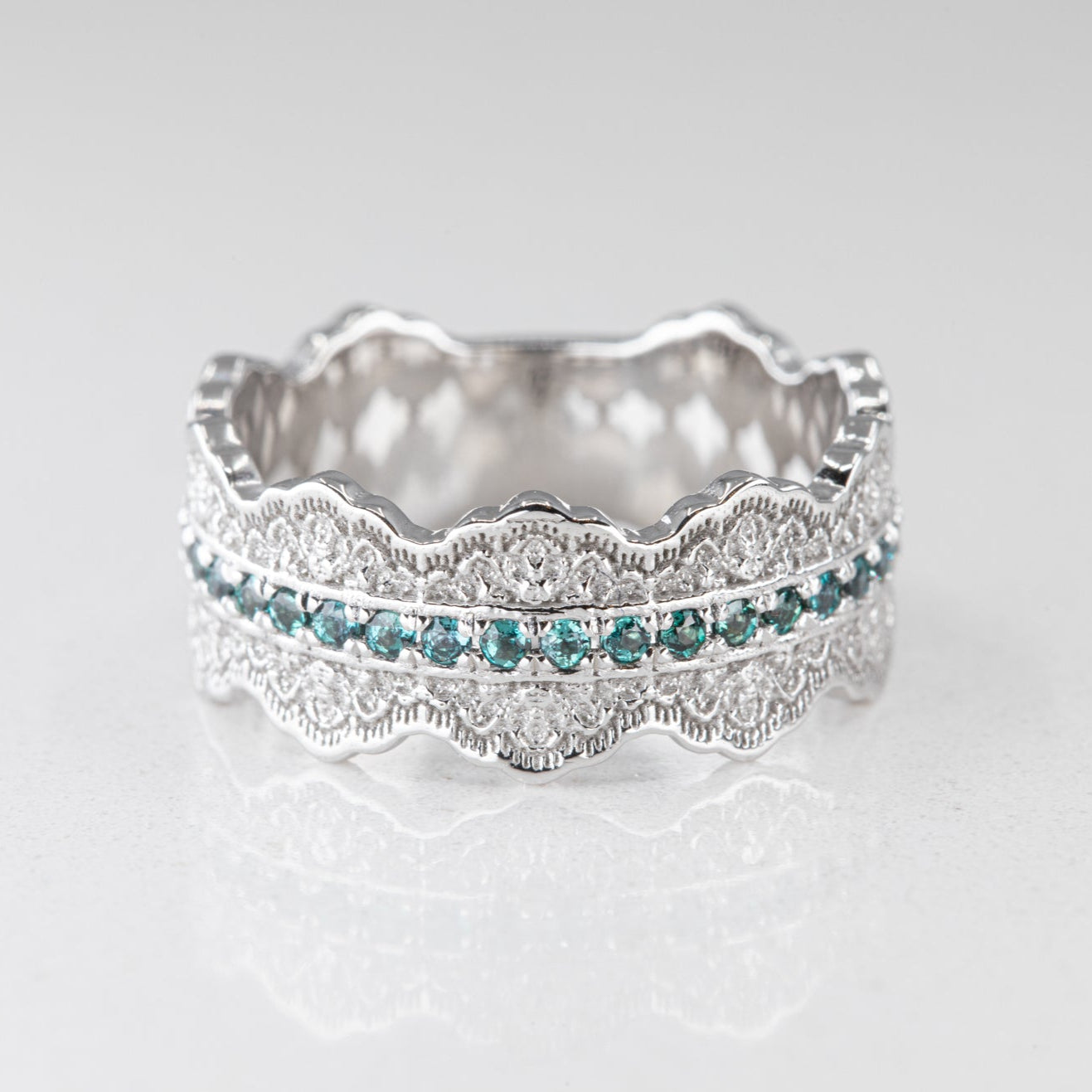 Esme Lace Wedding Ring with Eternity Alexandrites in 14K Yellow Gold