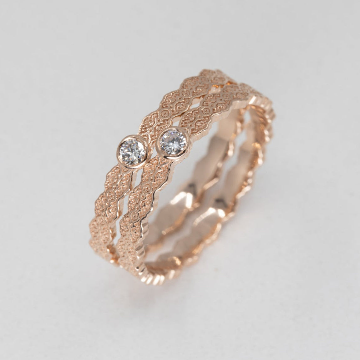 Isla Lace Wedding Ring Set with Diamonds in 14K Yellow Gold – view 2