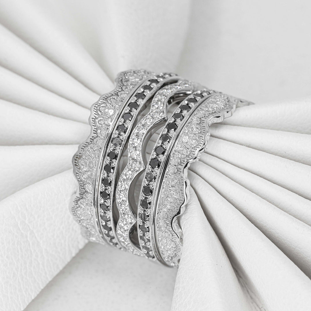 Maeve Lace Crown and Diamonds Stacking Wedding Ring Set