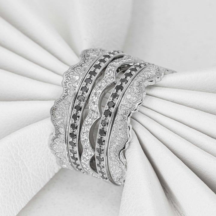 Maeve Lace Crown and Diamonds Stacking Wedding Ring Set