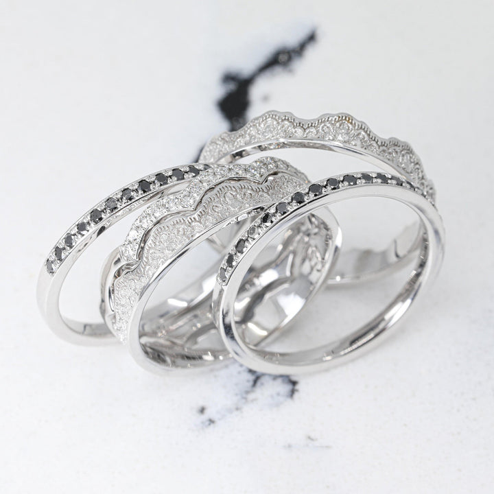 Maeve Lace Crown and Diamonds Stacking Wedding Ring Set