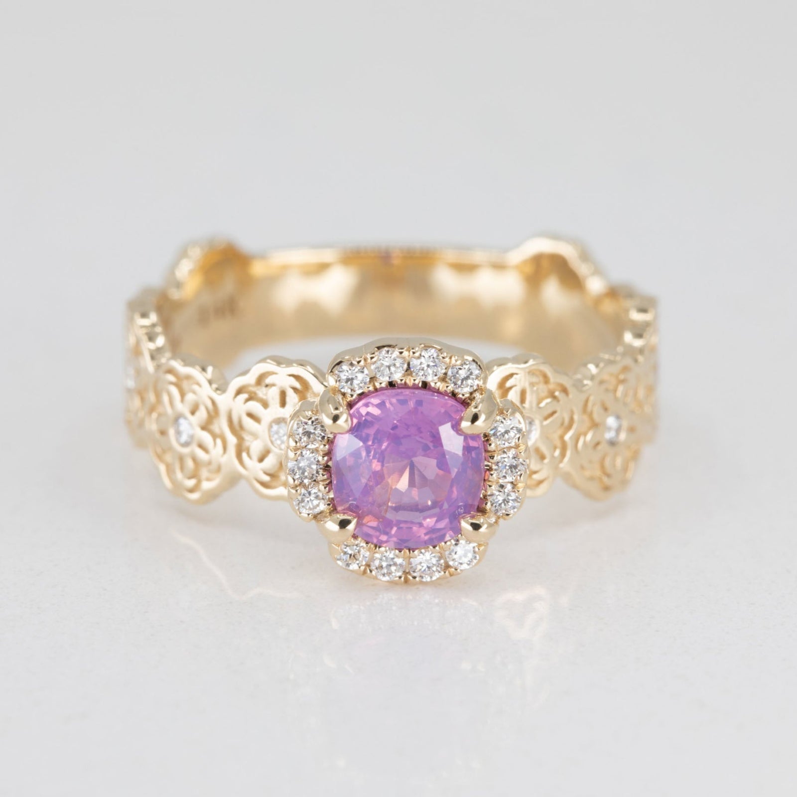 Sakura Diamond Halo Engagement Ring Setting in 14K Yellow Gold