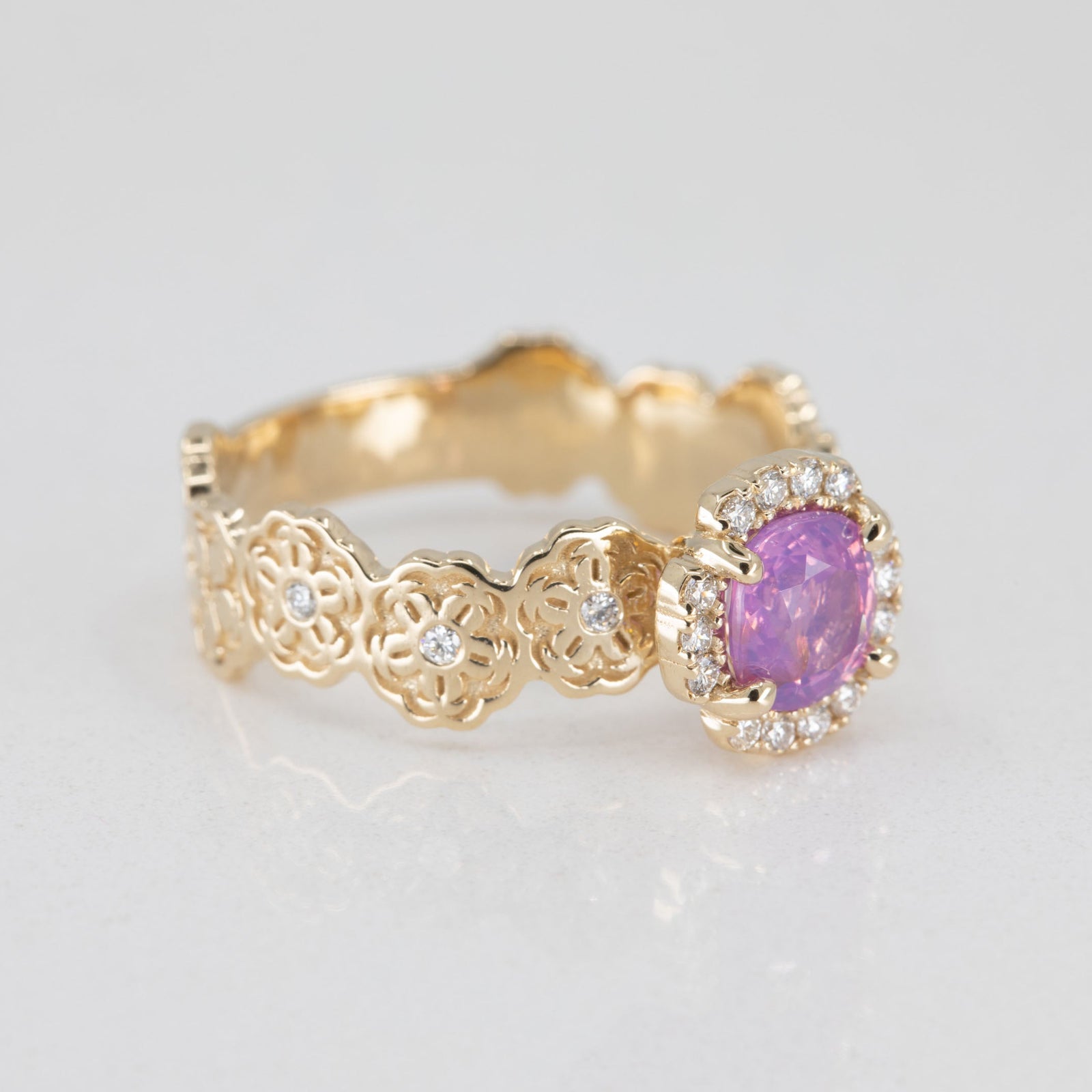 Sakura Diamond Halo Engagement Ring Setting in 14K Yellow Gold – view 2