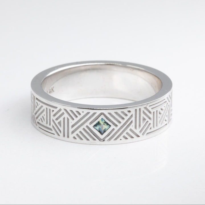 Orion Men's Wedding Band with Princess Cut Sapphire