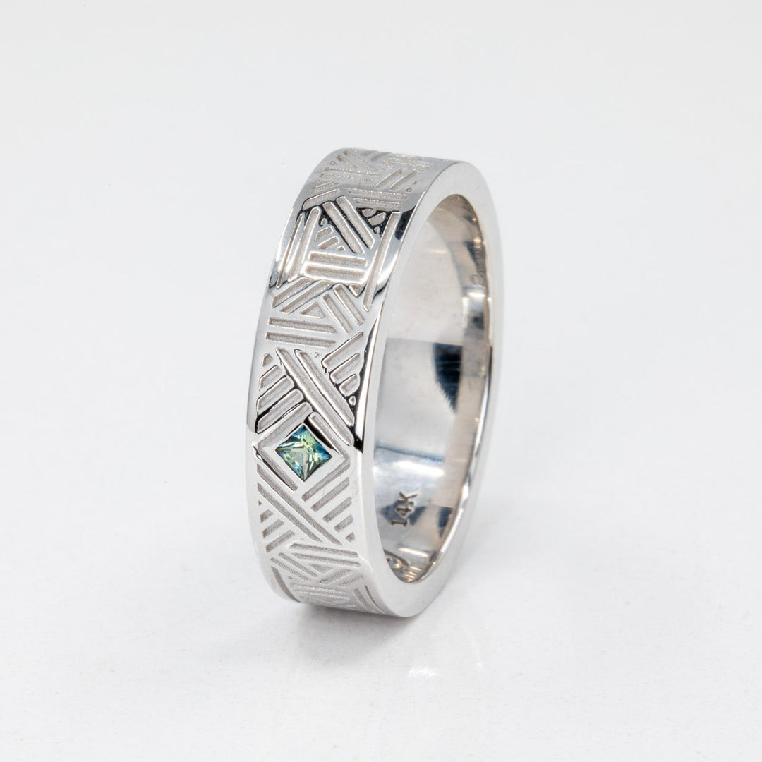 Orion Men's Wedding Band with Princess Cut Sapphire