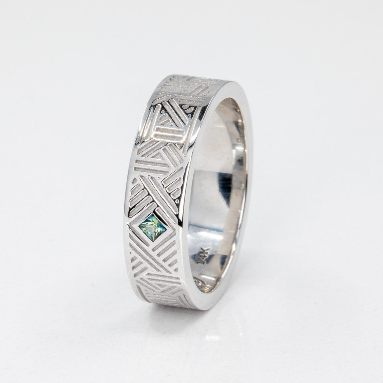 Orion Men's Wedding Band with Princess Cut Sapphire in 14K Yellow Gold – view 2