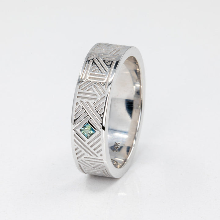 Orion Men's Wedding Band with Princess Cut Sapphire