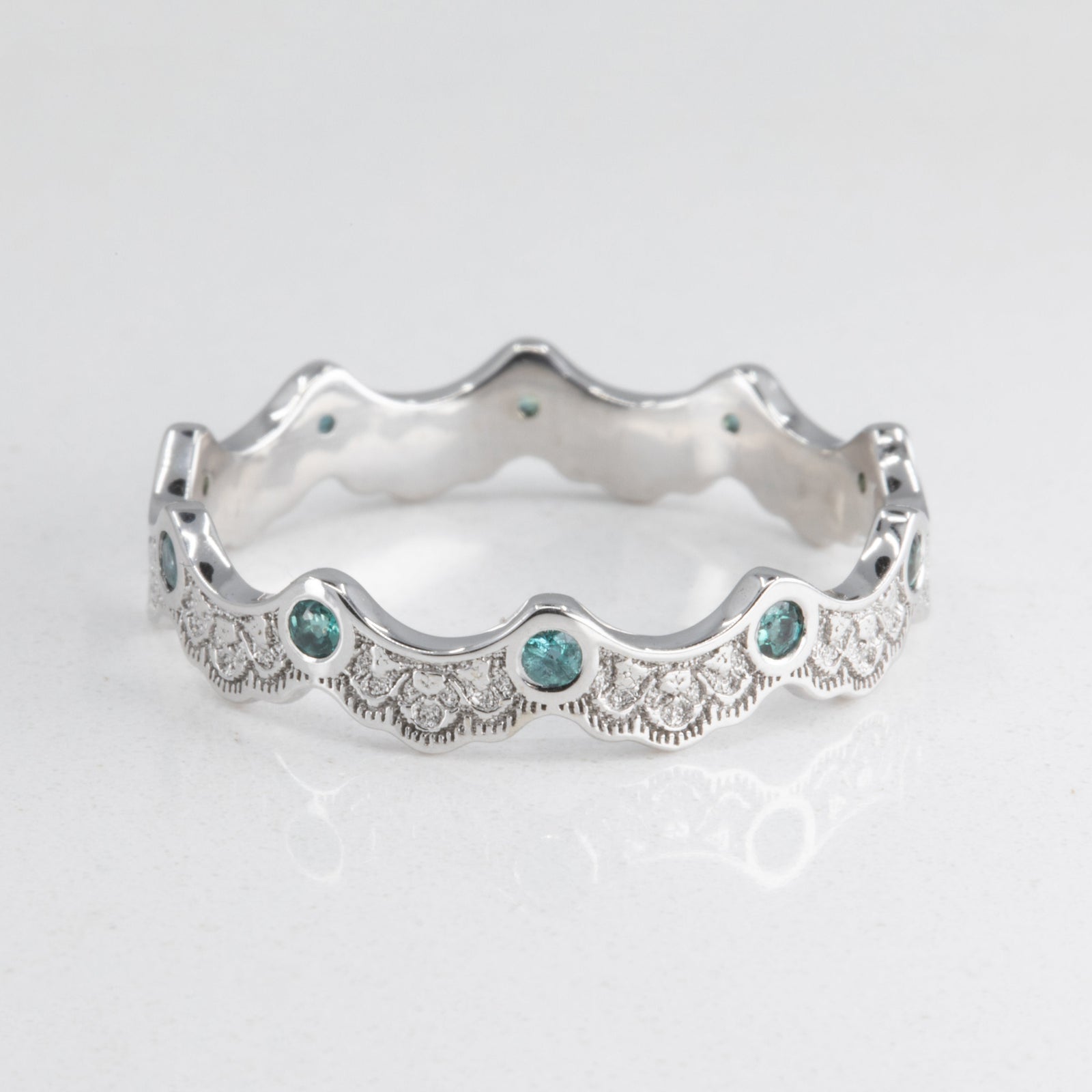 Aury Lace Wedding Ring with Eternity Alexandrites in 14K Yellow Gold