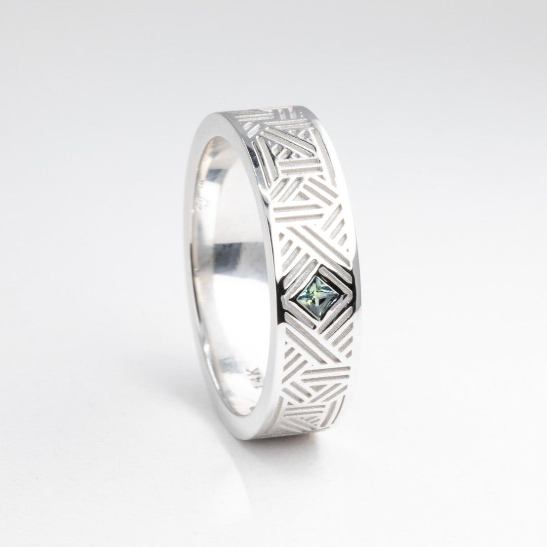 Orion Men's Wedding Band with Princess Cut Sapphire