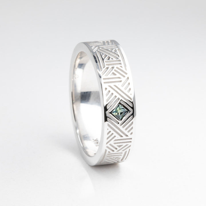 Orion Men's Wedding Band with Princess Cut Sapphire