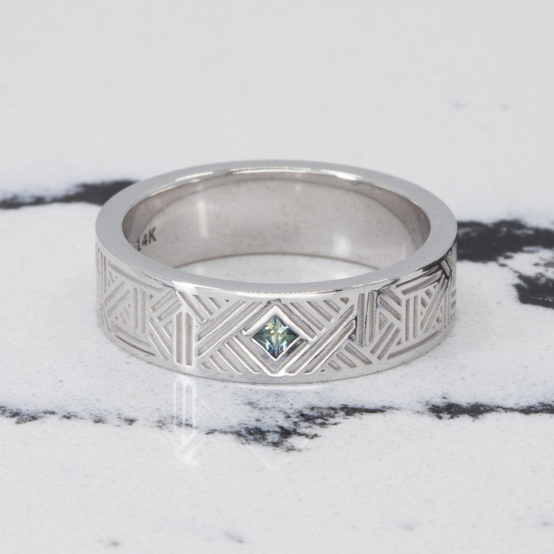 Orion Men's Wedding Band with Princess Cut Sapphire
