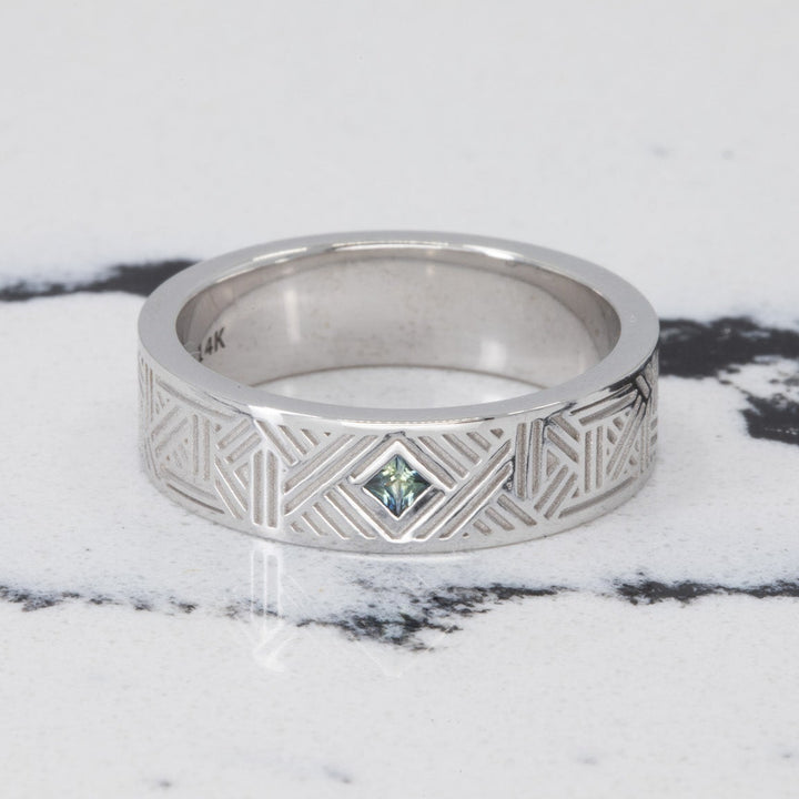 Orion Men's Wedding Band with Princess Cut Sapphire