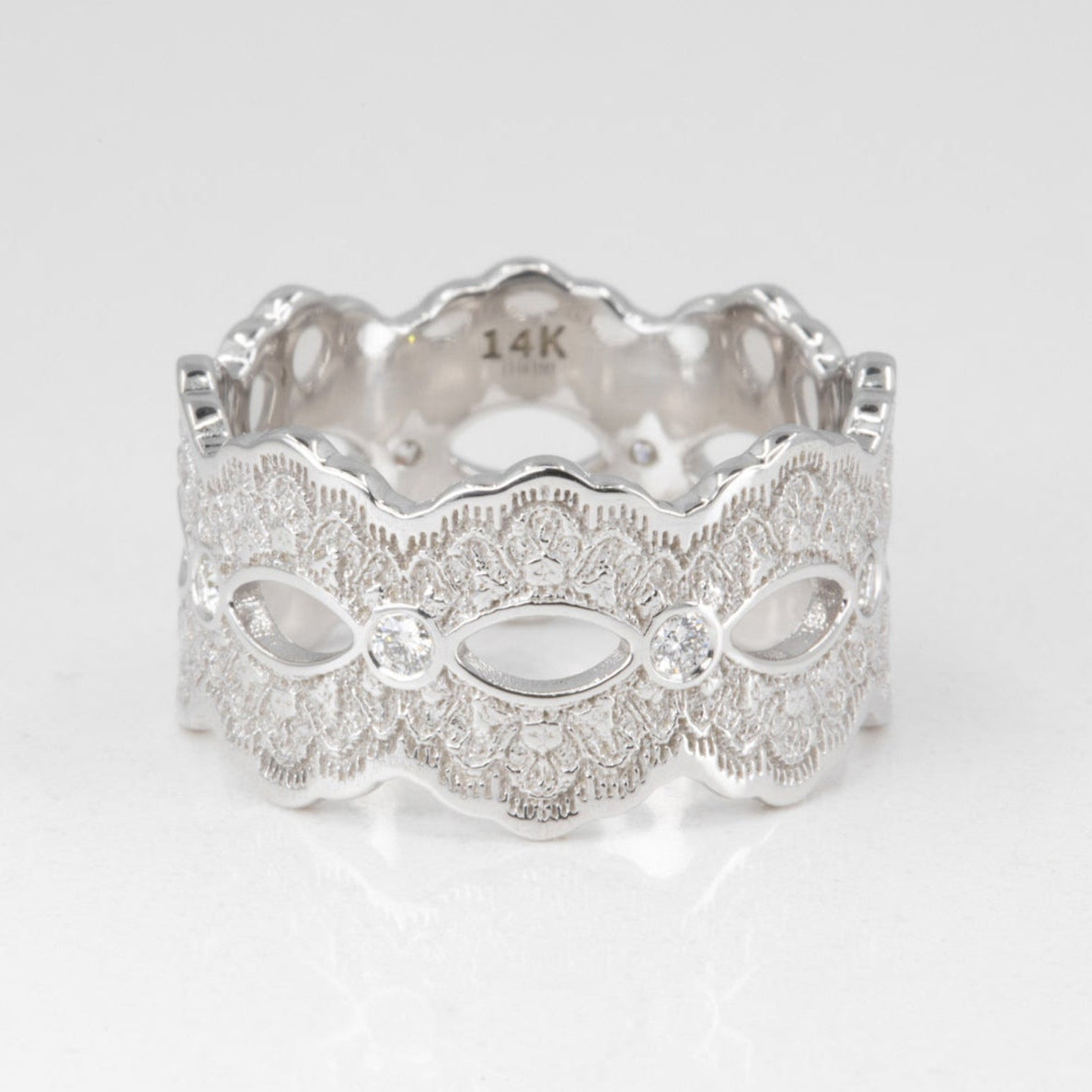 Celeste Lace Wedding Ring with Eternity Diamonds in 14K Yellow Gold