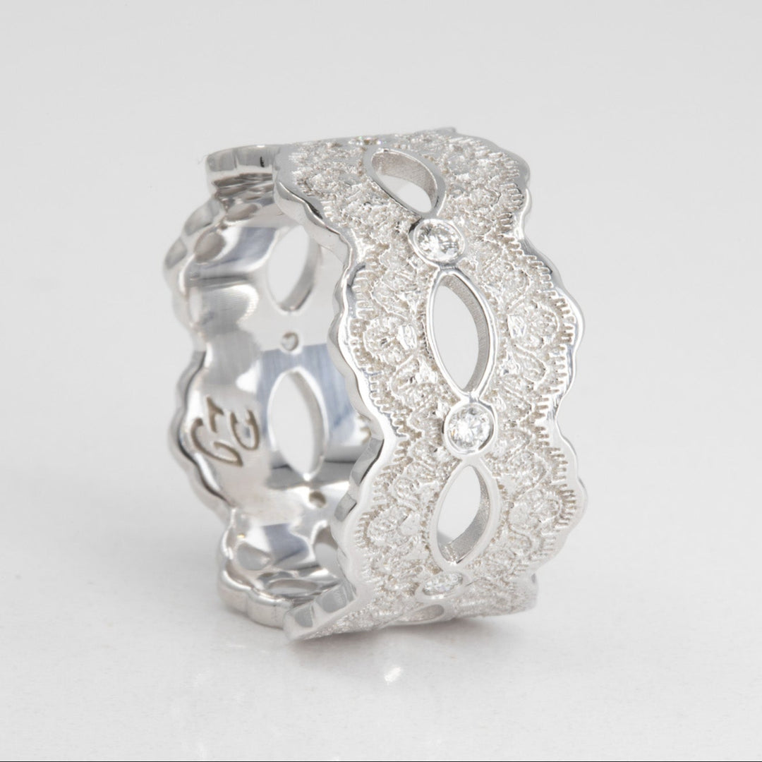 Celeste Lace Wedding Ring with Eternity Diamonds