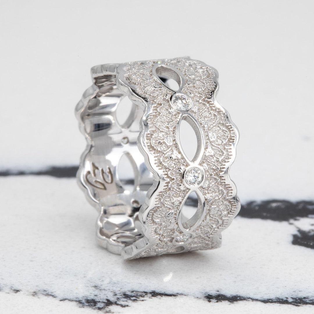 Celeste Lace Wedding Ring with Eternity Diamonds