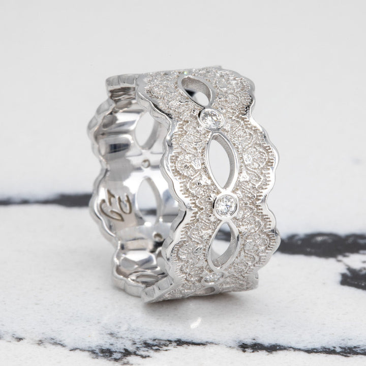 Celeste Lace Wedding Ring with Eternity Diamonds