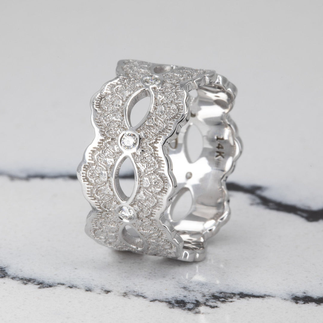 Celeste Lace Wedding Ring with Eternity Diamonds