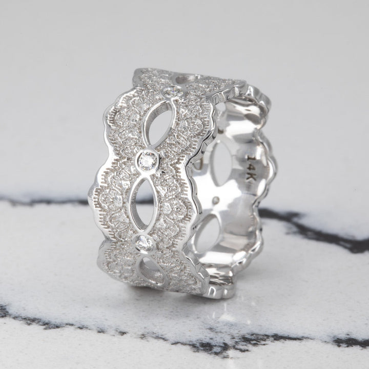Celeste Lace Wedding Ring with Eternity Diamonds