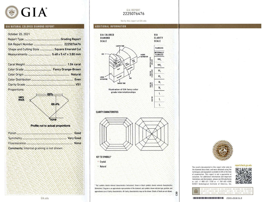 1.04ct Fancy Brown Asscher Cut Diamond with GIA Certificate VS1