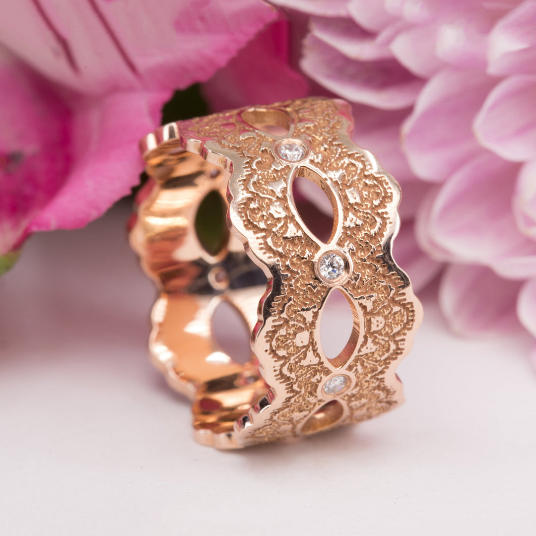 Celeste Lace Wedding Ring with Eternity Diamonds